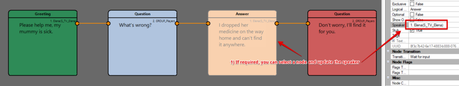 Assign the correct speakers to your dialog nodes